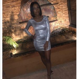 Silver long sleeved body con dress